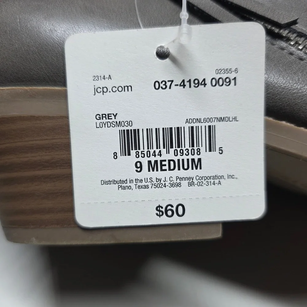 Arizona Jean Co Grey Ankle Booties Womens 9 Memory Foam Block Heel New NWT